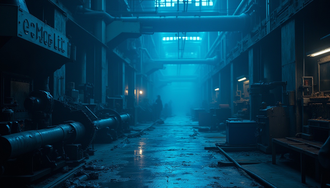 Prompt: Dark blue, Prussian blue, rich vibrant color, industrial background, abandoned factory, old machinery, intricate gears, metallic texture, rusty pipes, worn concrete floor, dramatic lighting, high contrast, misty atmosphere, mysterious ambiance, innovative laboratory, scientists in lab coats, test tubes, beakers, futuristic equipment, sleek lines, modern architecture, cityscape at night, neon lights reflecting off the blue hue, cinematic composition, wide-angle lens.