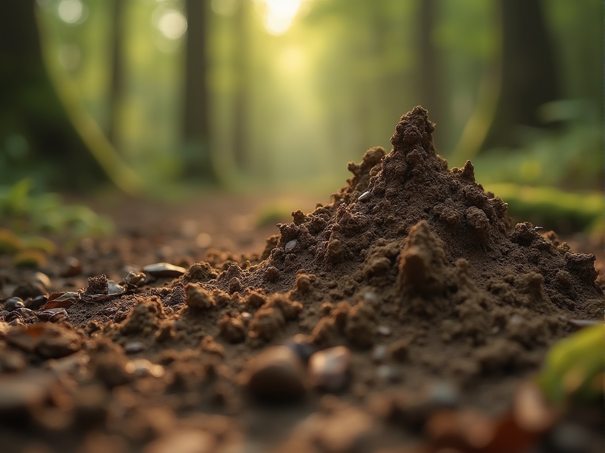 Prompt: Earth-toned mud material, organic texture, natural roughness, irregular shape, moss-covered surface, subtle cracks, worn edges, earthy aroma, outdoor ambiance, forest floor setting, sunlight filtering through trees, warm color palette, rustic atmosphere, cozy composition, shallow depth of field, natural lighting, intimate close-up.