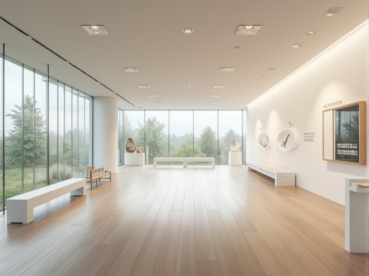 Prompt: Visitor center, minimalist design, modern architecture, sleek lines, white walls, large glass windows, natural light pouring in, wooden floors, simple benches, sparse decorations, subtle branding, neutral color palette, clean typography, abstract sculptures, surrounding greenery, trees visible through windows, subtle shadows, ambient lighting, panoramic view, symmetrical composition, calm atmosphere.