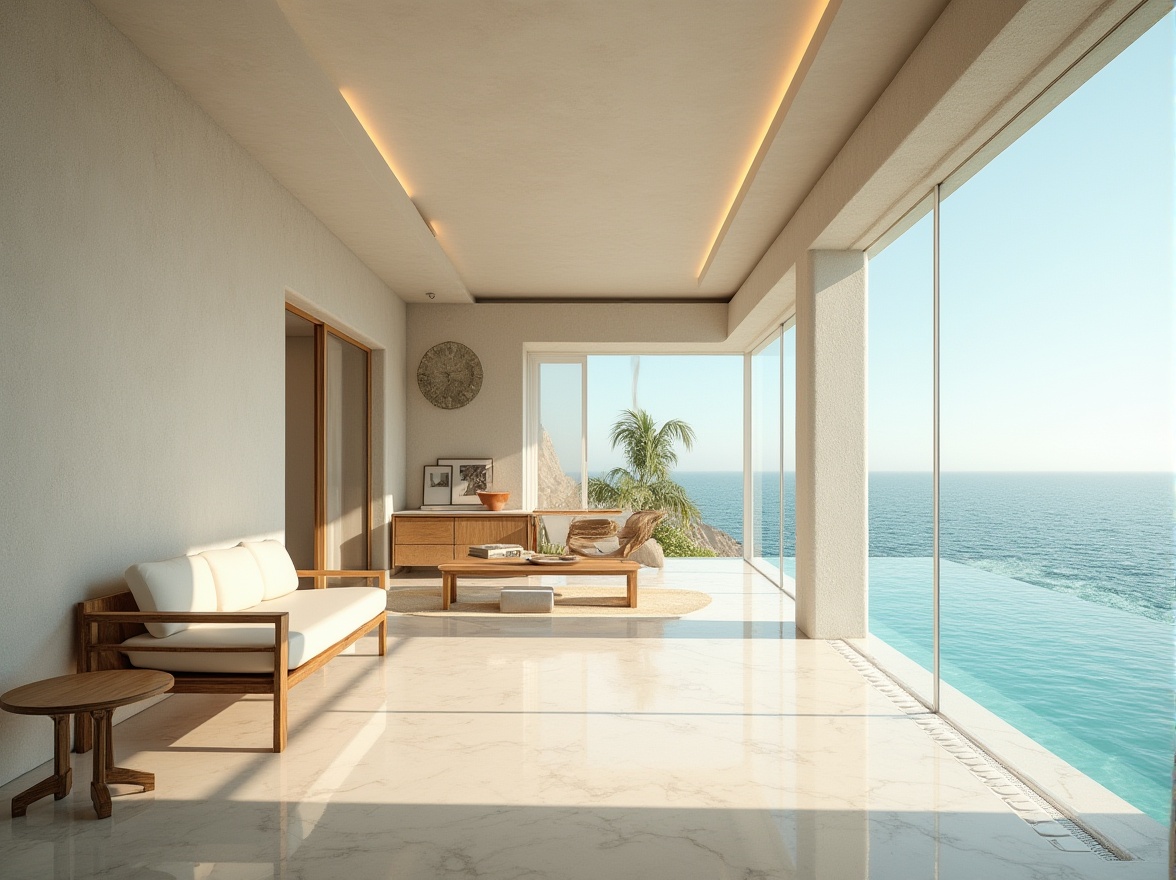 Prompt: Sand-casted materials, design concept, modern architecture, luxurious villa, Mediterranean style, white walls, large windows, wooden furniture, marble floor, sandy beach, clear turquoise water, sunny day, warm light, 3/4 composition, shallow depth of field, cinematic mood, realistic texture, natural ambiance.