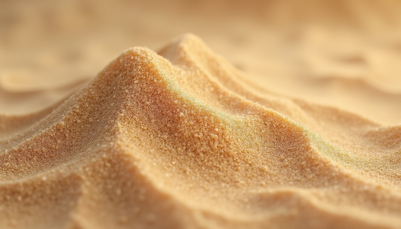 Prompt: Sand, material, design element, natural texture, beige color, coarse grain, rough surface, desert landscape, dunes, architecture, building facade, exterior wall, decorative accent, interior decor, vase filler, rustic style, earthy tone, organic shape, irregular form, abstract pattern, macro photography, detailed close-up, warm lighting, shallow depth of field.