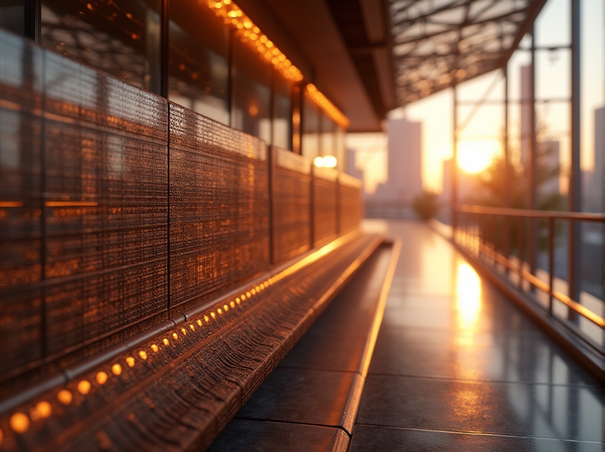 Prompt: Copper material, industrial design, modern architecture, sleek lines, metallic texture, reflective surface, intricate details, futuristic ambiance, cityscape background, skyscraper, urban landscape, warm golden lighting, 3/4 composition, shallow depth of field, realistic rendering, high-contrast image.