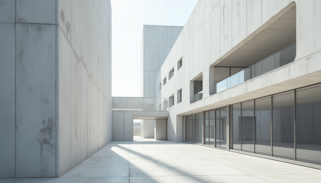 Prompt: Modern building, urban cityscape, sleek architectural design, white plastered concrete walls, geometric shapes, clean lines, minimalist aesthetic, large glass windows, steel beams, industrial chic, brutalist structure, monochromatic color scheme, natural light pouring in, subtle shadows, 3/4 composition, low-angle shot, cinematic lighting.