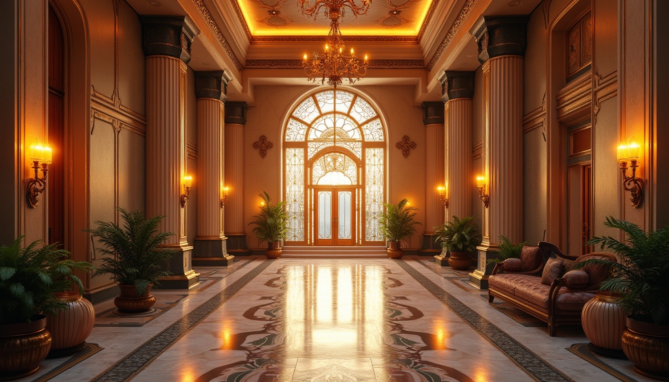 Prompt: Riverbank hospital, Art Deco style, luxurious, elegant, geometric patterns, metallic materials, ornate details, symmetrical compositions, grand entrance, high ceilings, marble floors, intricate mosaics, stylish lamps, curved lines, bold shapes, vibrant colors, sunset lighting, warm ambiance, 3/4 composition, low-angle shot, cinematic mood, detailed textures.