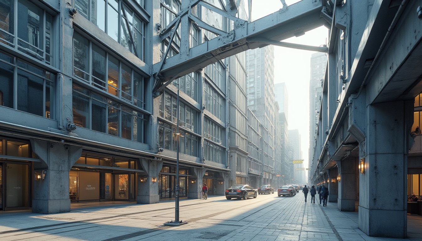 Prompt: Steel-framed building, modern architecture, urban cityscape, sleek lines, silver metallic structure, glass windows, industrial materials, urban jungle, busy street, people walking by, daytime, natural light, soft focus, shallow depth of field, cinematic composition, high-angle shot, concrete pavement, steel beams, bolts and nuts details.