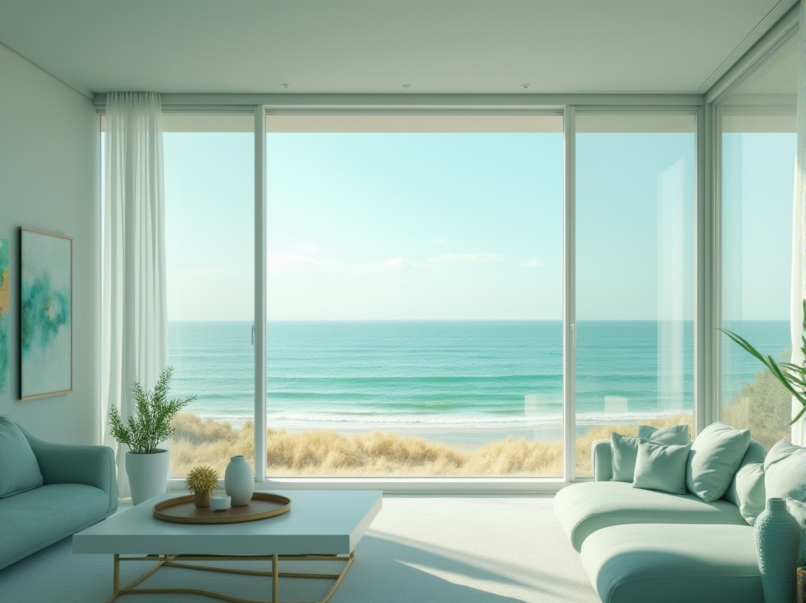 Prompt: Teal color palette, pastel aesthetic, calming atmosphere, gentle waves, beachside setting, soft sunlight, warm sandy dunes, minimalist modern villa, large windows, sleek lines, tranquil interior design, abstract art pieces, trendy furniture, ocean-inspired decorations, subtle texture, matte finish, serene ambiance, peaceful mood, relaxation, rejuvenation, creative inspiration, soothing emotions, emotional balance, calming effects.