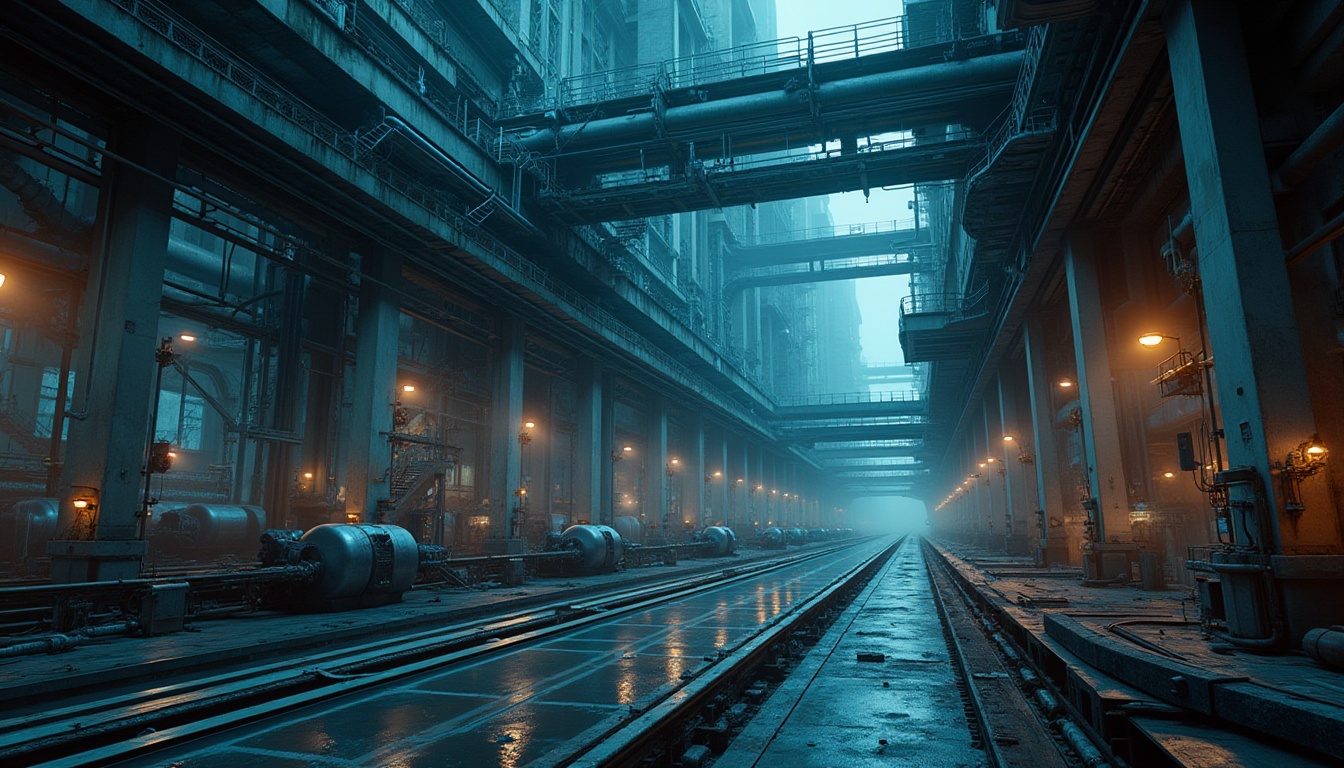 Prompt: Futuristic energy plant, structuralism style, modern architecture, industrial complex, steel beams, exposed pipes, concrete walls, angular shapes, neon lights, night scene, cityscape, metropolitan area, urban landscape, detailed machinery, generators, turbines, control rooms, catwalks, ladders, metallic texture, reflective surfaces, dramatic lighting, high contrast, cinematic composition, 3/4 view, low angle shot.