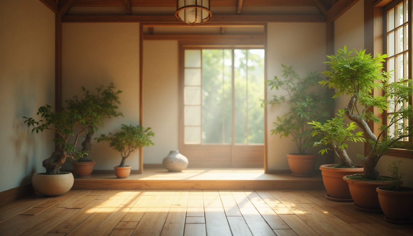 Prompt: Simple Japanese-style room, natural materials, wooden floor, minimal decor, subtle lighting, greenery, potted plants, bonsai trees, wabi-sabi aesthetics, earthy tones, serene atmosphere, peaceful ambiance, morning sunlight, gentle shadows, empty space, calm composition, shallow depth of field, cinematic mood, bokeh effect, soft focus, natural textures.