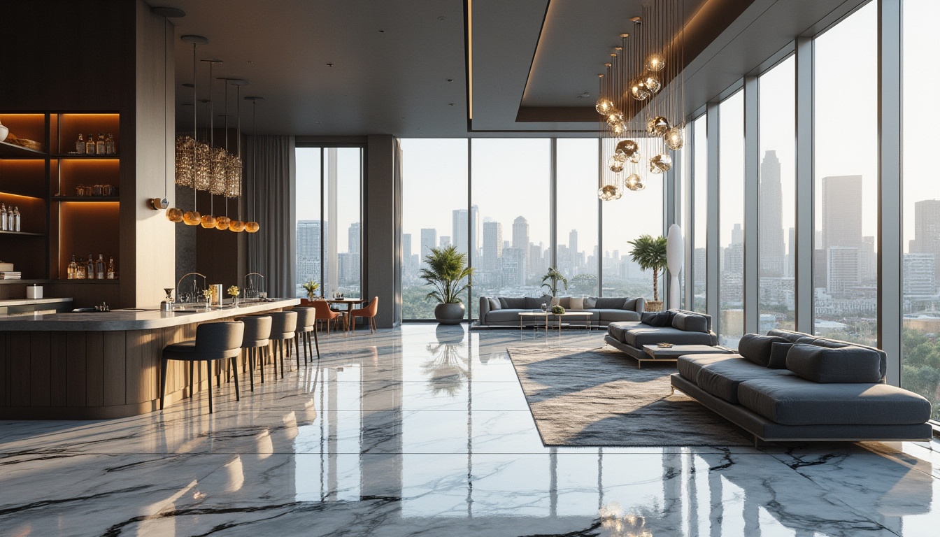 Prompt: Modern hospitality space, gray color palette, luxurious atmosphere, sleek lines, minimalist decor, marble floors, geometric patterns, velvet sofas, chrome accents, elegant chandeliers, floor-to-ceiling windows, city skyline view, afternoon soft light, 3/4 composition, panoramic view, realistic rendering, high-end materials, sophisticated ambiance.