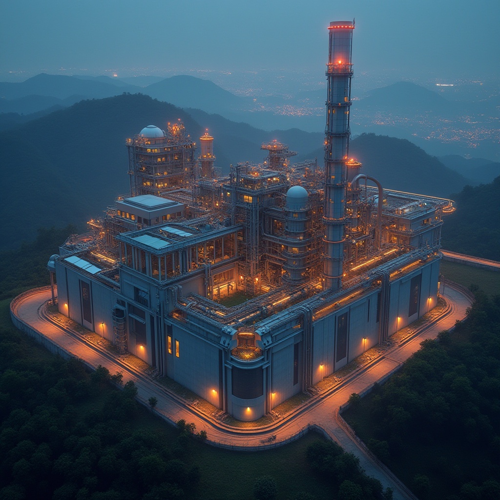 Energy Plant Structuralism Style Design Ideas Using Mud Material and Golden Color