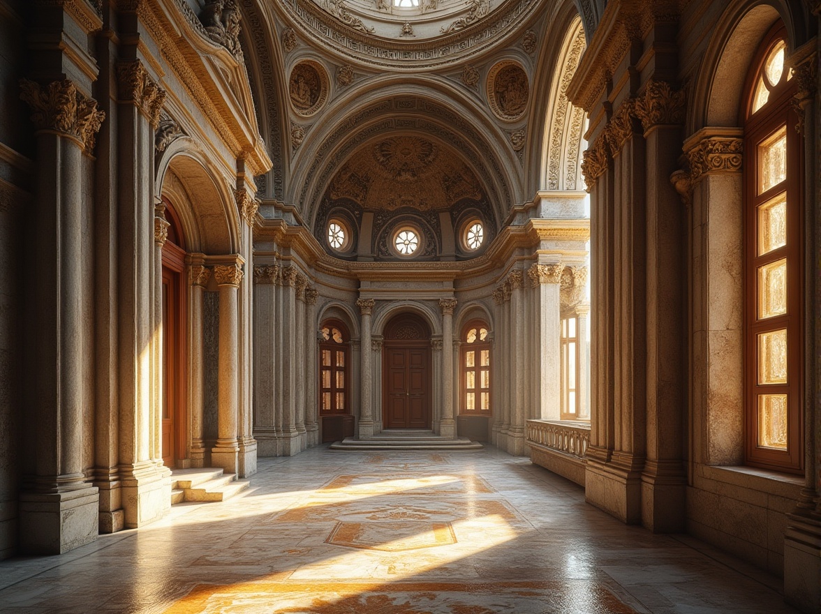 Prompt: Byzantine style architecture, ornate church building, dome-shaped roof, intricate stone carvings, ornate columns, marble floors, golden mosaics, grandiose entrance, arches, vaulted ceilings, stone walls, rough-hewn stones, rustic texture, warm ambient lighting, afternoon sun, dramatic shadows, high-angle shot, detailed stonework, realistic, cinematic composition.