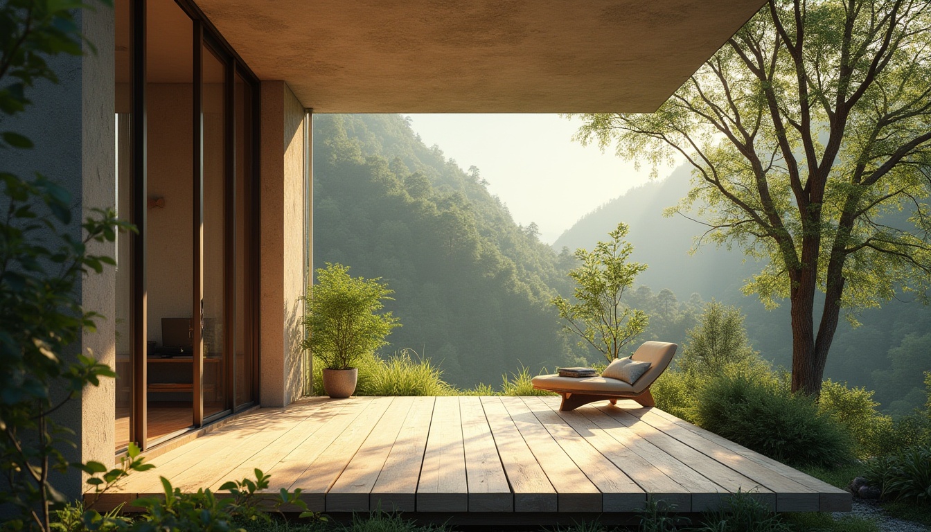 Prompt: Serenity scene, minimalist modern villa, surrounded by lush greenery, natural stone walls, large windows, sliding glass doors, wooden floors, minimal decor, potted plants, simple furniture, empty space, calm atmosphere, warm sunlight filtering through trees, subtle shadows, forest in the background, misty mountains, gentle breeze, soft focus, natural textures, earthy tones, peaceful ambiance, 3/4 composition, low angle shot, cinematic lighting.