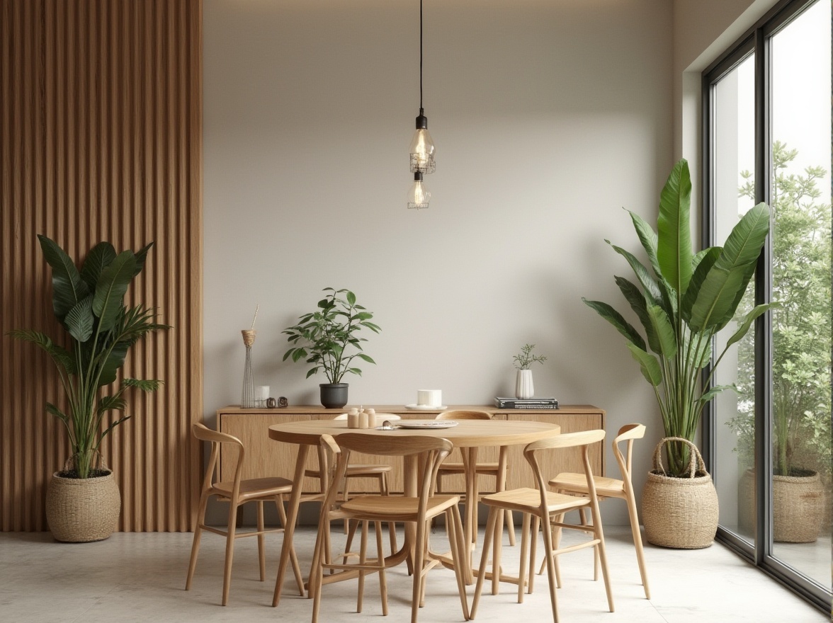 Prompt: minimalist style, wooden furniture, plants decoration, natural materials, earthy tones.