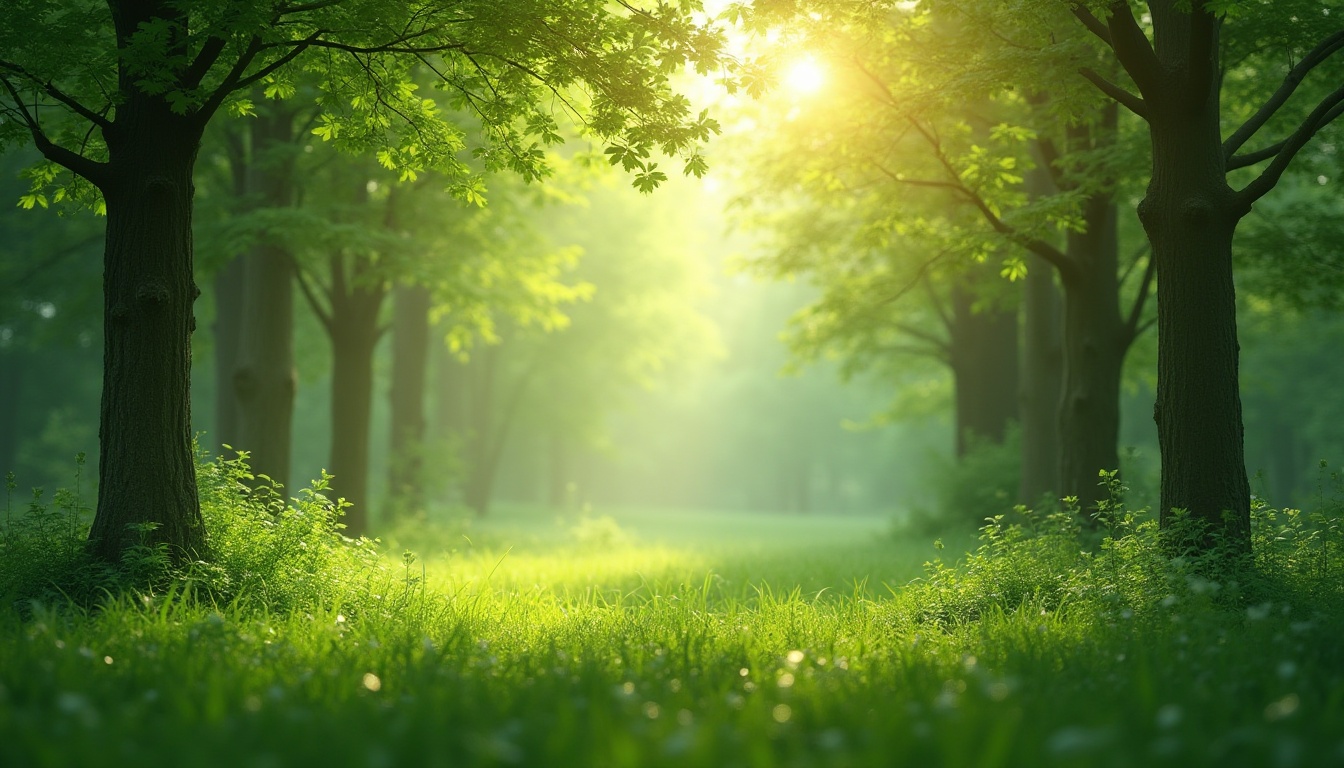 Prompt: Calming green background, various shades of green, natural scenery, trees, leaves, plants, forest, park, garden, peaceful atmosphere, warm sunlight filtering through trees, soft shadows, relaxing composition, 3/4 view, shallow depth of field, vibrant greenery, detailed textures, realistic rendering, ambient Occlusion, cinematic mood, morning dew, misty ambiance.