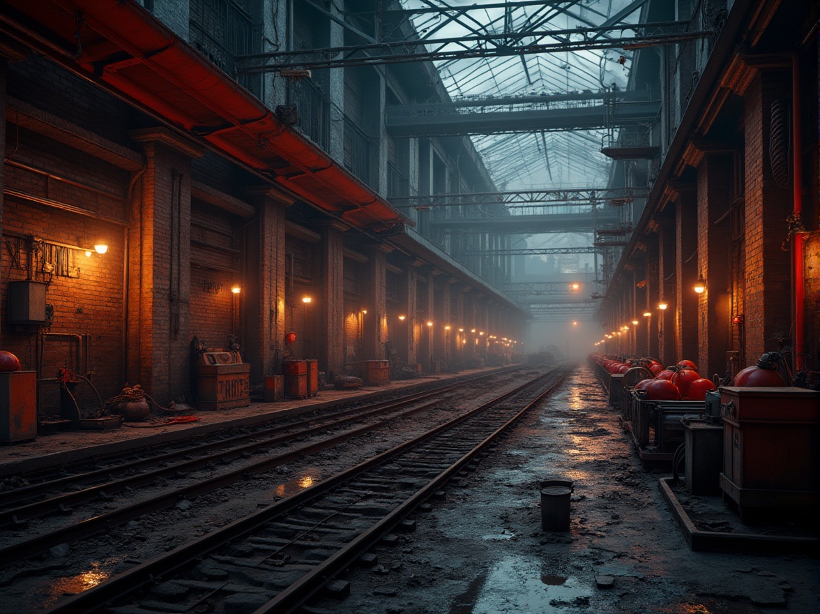 Prompt: Industrial factory, red accents, steel beams, metal pipes, brick walls, rusty machinery, worn conveyor belts, dimly lit, warm lighting, red safety helmets, toolboxes, mechanical arms, welding sparks, smoke effects, steam vents, urban atmosphere, cityscape background, dusk time, low-angle shot, dramatic composition.