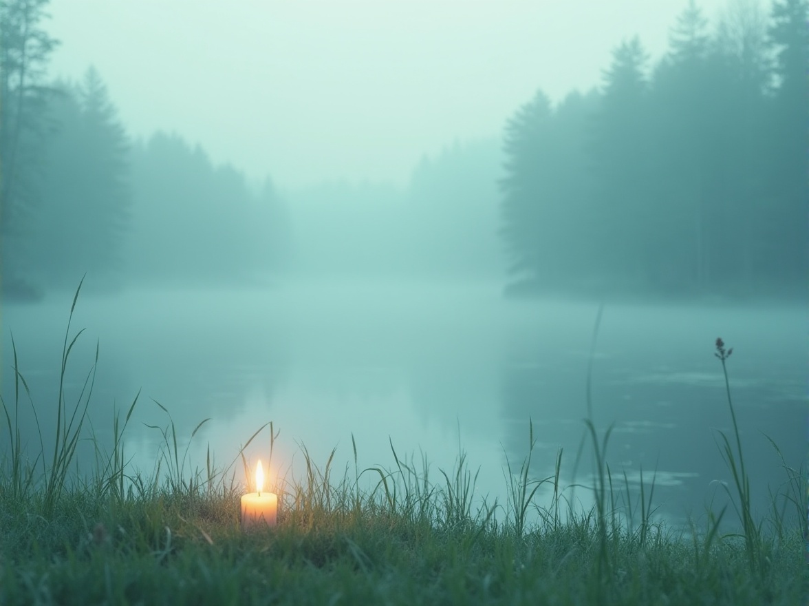 Prompt: teal color palette, aesthetic, calming atmosphere, psychological impact, soothing ambiance, soft pastel hues, gentle gradient, misty morning, dewy grass, serene lake shore, minimal composition, negative space, elegant typography, subtle texture, matte finish, modern interior design, Scandinavian style, cozy reading nook, warm candlelight, peaceful nature escape.