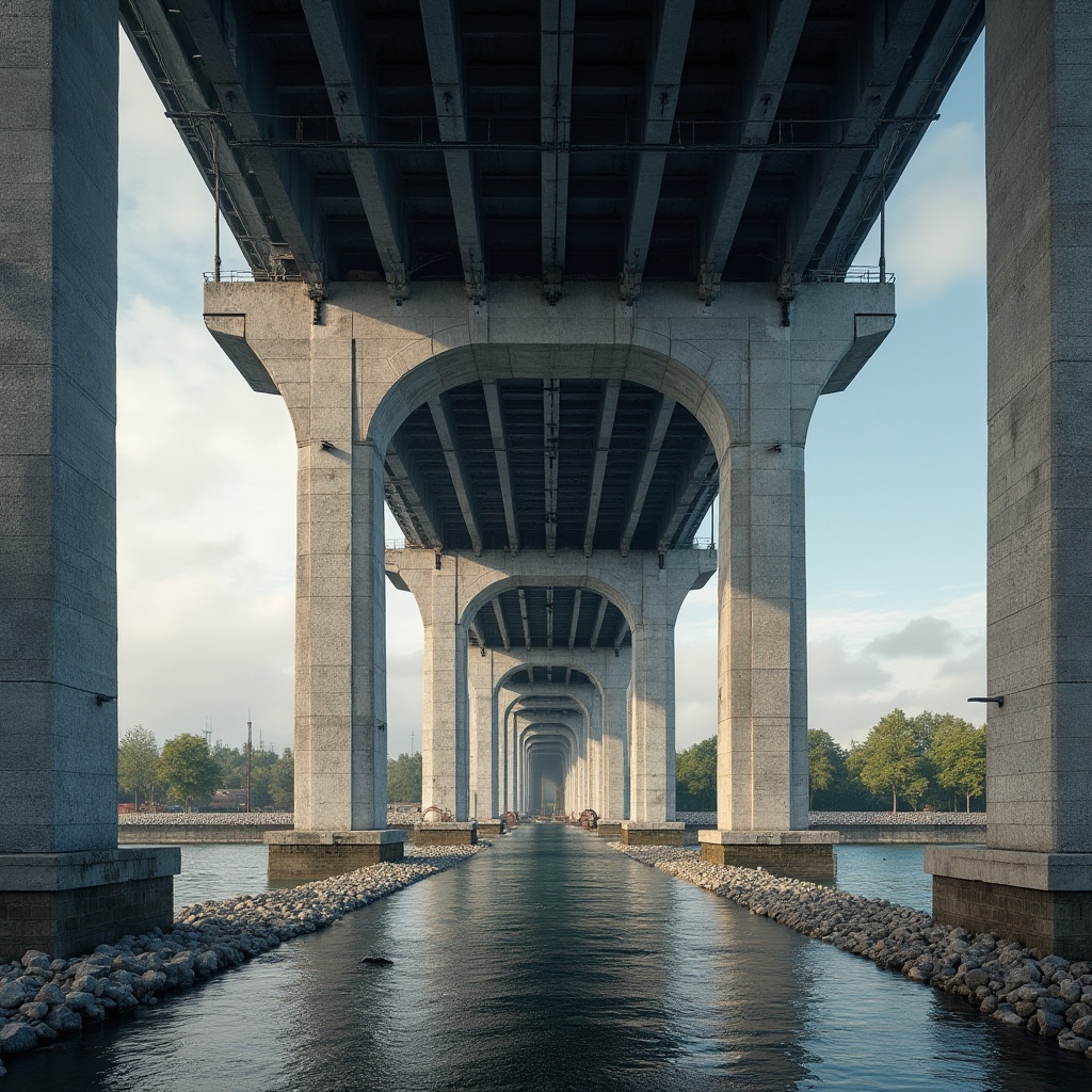 Prompt: Granite, bridge, construction, strong foundation, sturdy pillars, arches, urban landscape, cityscape, river crossing, modern architecture, steel beams, concrete piers, stone walls, rough texture, natural material, monumental structure, grand entrance, majestic view, dramatic lighting, low-angle shot, heroic composition.