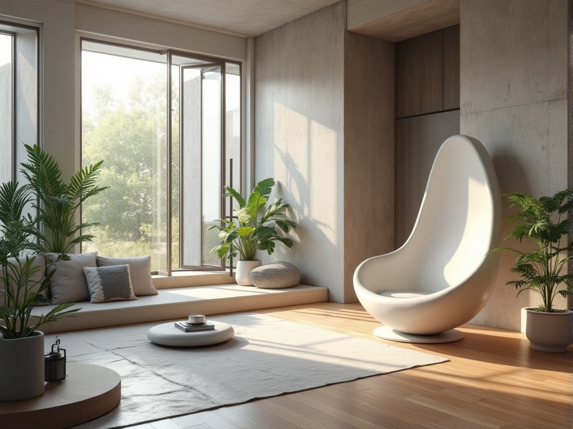 Prompt: Modern interior design, fiberglass material, sleek curves, smooth texture, matte finish, elegant lines, minimal decor, Scandinavian style, bright natural light, floor-to-ceiling windows, urban loft apartment, concrete walls, polished wood floors, greenery, potted plants, artistic sculpture, 3/4 composition, softbox lighting, warm ambient glow.