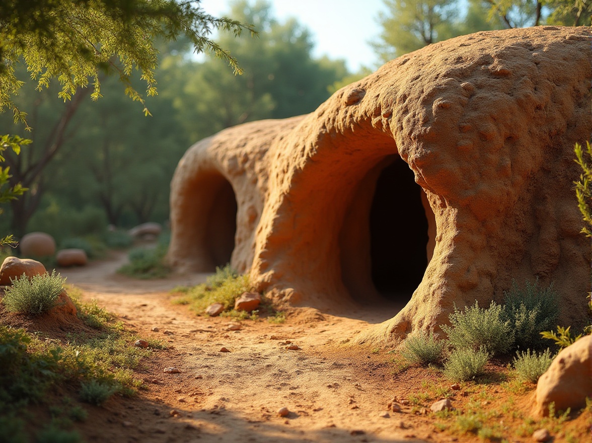 Prompt: Mud material, sustainable design, natural texture, earthy color, rough surface, irregular shape, organic form, eco-friendly architecture, villa, countryside, greenery surroundings, sunny day, soft natural light, warm atmosphere, 3/4 composition, shallow depth of field, rustic style, earthy tone, environmental awareness.