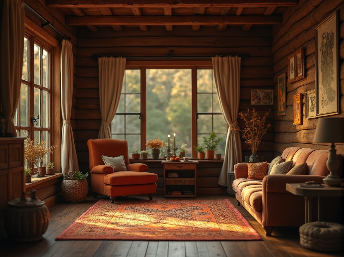 Prompt: Brown color, earthy tone, natural material, wooden texture, vintage furniture, retro style, warm ambiance, cozy atmosphere, autumn leaves, forest floor, rustic decoration, country house, traditional interior, soft lighting, 3/4 composition, shallow depth of field, warm color palette.