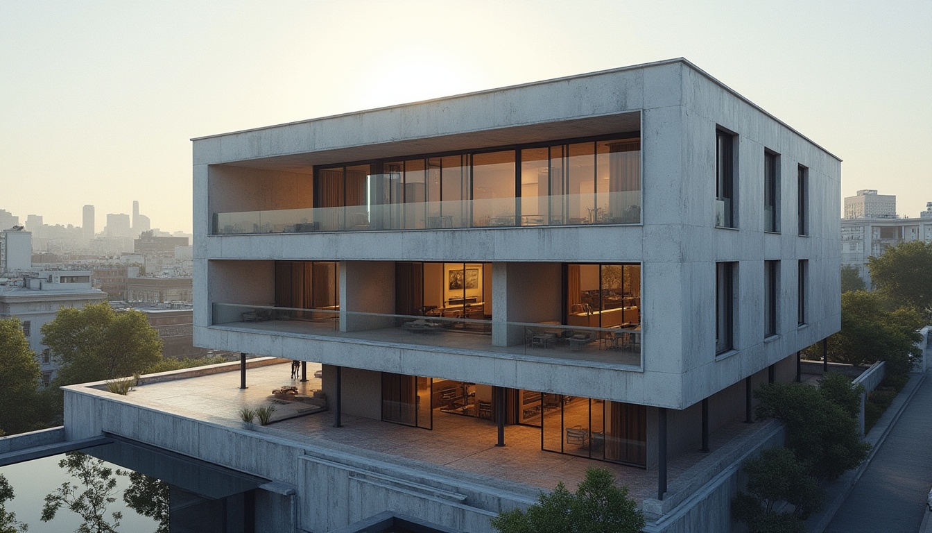 Prompt: Bauhaus style, modern architecture, rectangular shape, clean lines, minimal ornamentation, functional simplicity, steel frame, large windows, open floor plan, geometric shapes, industrial materials, urban landscape, cityscape, sunny day, high-angle shot, 3/4 composition, soft natural light.