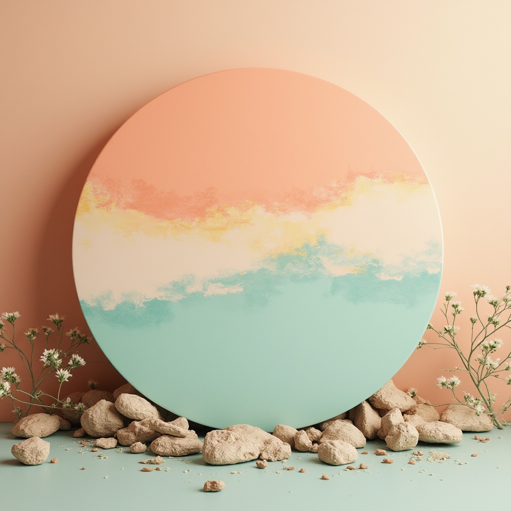 Prompt: Vibrant color palette, pastel hues, warm beige, soft peach, calming mint, rich turquoise, bold coral, creamy white, deep charcoal, gradient transition, ombre effect, natural texture, earthy tone, bohemian style, eclectic decor, abstract composition, artistic expression, impressionist inspiration, dreamy atmosphere, soft focus, warm lighting.