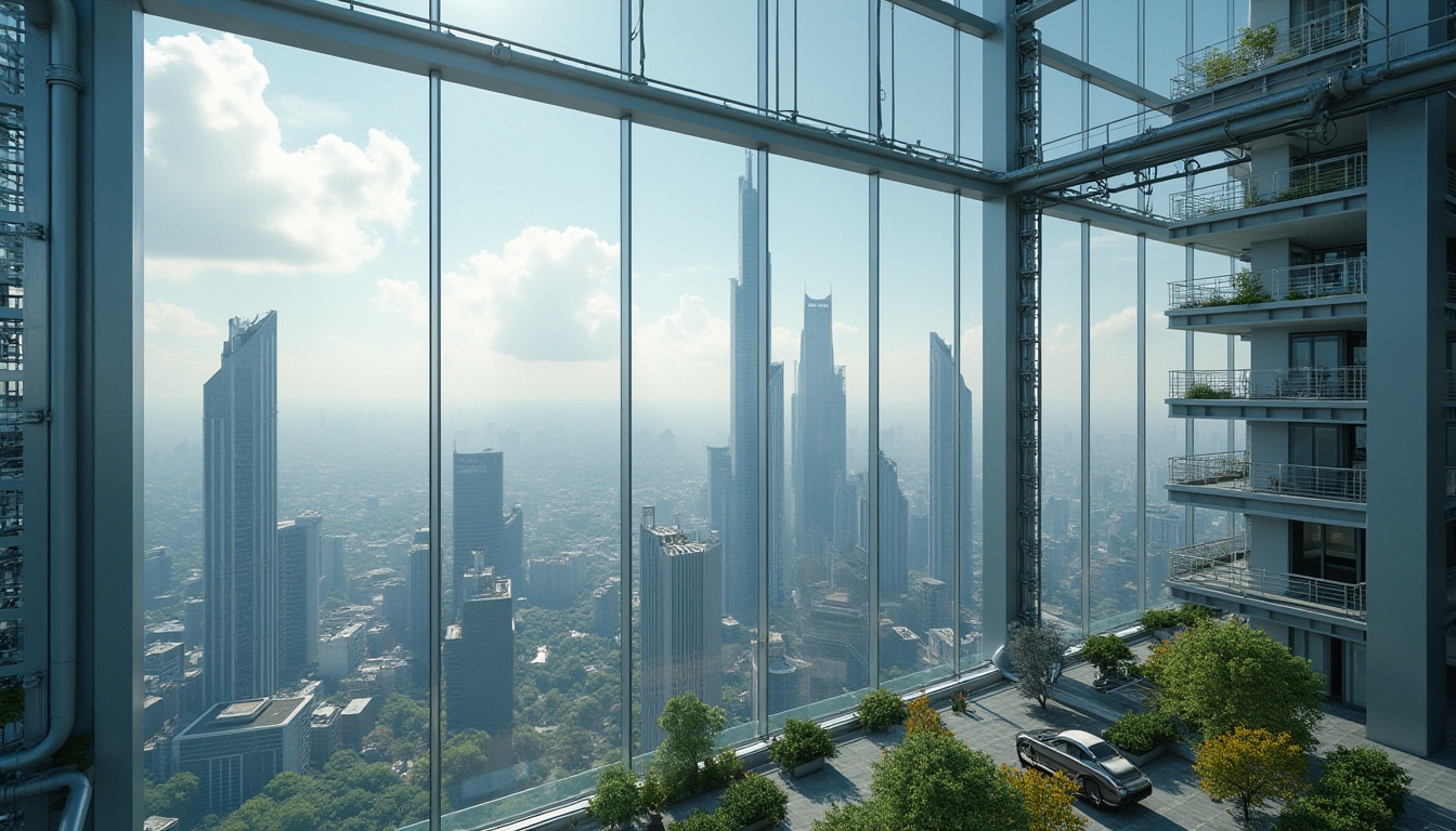 Prompt: Modern skyscraper, futuristic cityscape, steel beams, concrete foundation, glass curtain walls, reflective windows, sleek architecture, urban jungle, metropolitan area, plasticrete material, durable, water-resistant, lightweight, textured surface, industrial pipes, ventilation system, rooftop garden, panoramic view, 3/4 composition, softbox lighting, high-angle shot.