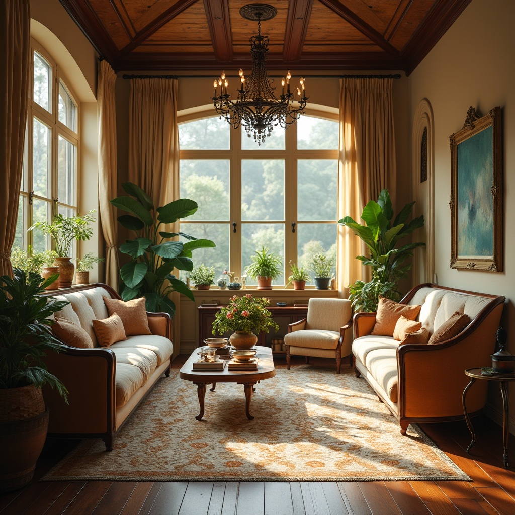 Prompt: Vintage interior, luxurious mansion, sustainable practices, eco-friendly furniture, recycled wood, velvet sofa, linen curtains, flower-patterned rug, natural light, large windows, greenery, potted plants, wooden floor, minimalist decor, elegant chandelier, earthy tone, warm ambiance, afternoon sunlight, soft focus, cinematic composition.