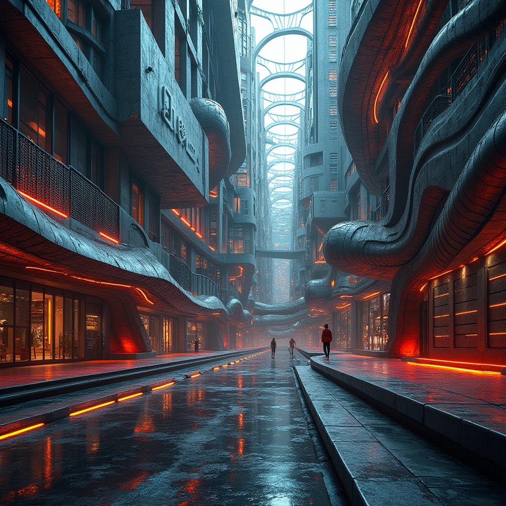 Prompt: Constructivist design, futuristic architecture, intricately patterned fabrics, metallic sheen, reflective materials, geometric shapes, bold colors, neon lights, cityscape, urban landscape, skyscrapers, sleek lines, abstract forms, avant-garde atmosphere, 3/4 composition, low-angle shot, dramatic lighting, high-contrast colors, detailed textures.