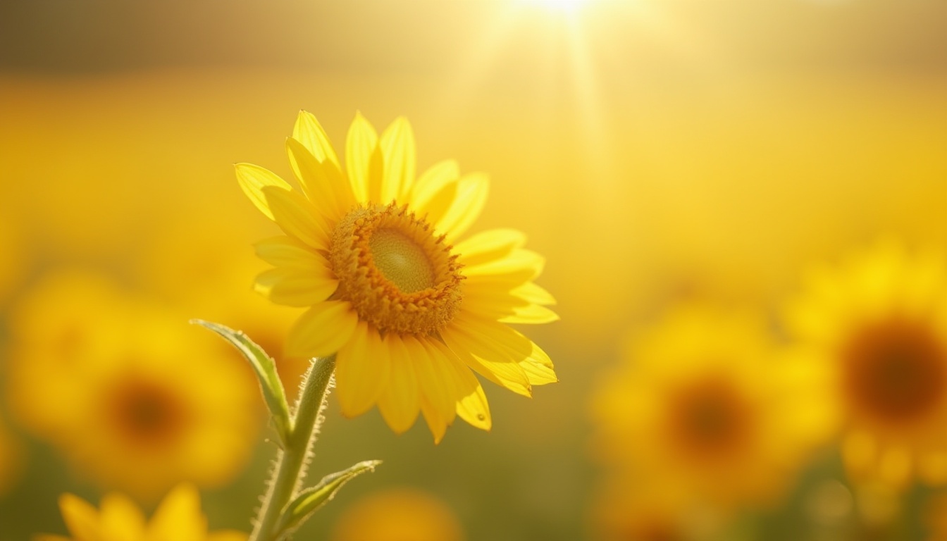 Prompt: light yellow, vibrant sunny color, warm tone, energetic atmosphere, bright citrus hue, optimistic mood, flowers in bloom, sunflower field, natural light, soft focus, gentle bokeh, shallow depth of field, creamy texture, delicate petals, subtle gradient, morning sunlight, dew droplets, peaceful ambiance.