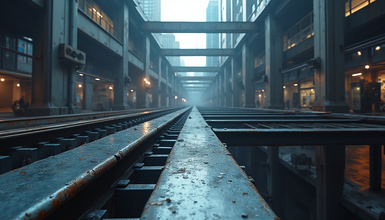 Prompt: Galvanized steel bar, industrial chic, modern minimalist, constructivist architecture, brutalist building, metallic luster, cold tone, urban landscape, cityscape, concrete jungle, skyscraper, abstract composition, low-angle shot, dramatic lighting, high contrast, futuristic ambiance.