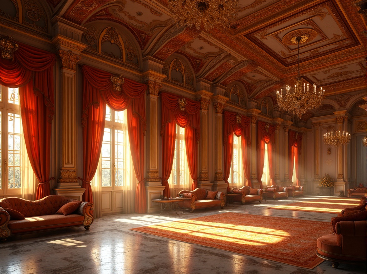 Prompt: Byzantine style, amber color, rich detailed ornaments, golden accents, intricate patterns, ornate textures, luxurious fabrics, majestic architecture, grandiose interior, regal atmosphere, warm soft lighting, dramatic shadows, symmetrical composition, ornate furniture, velvet drapes, marble floors.