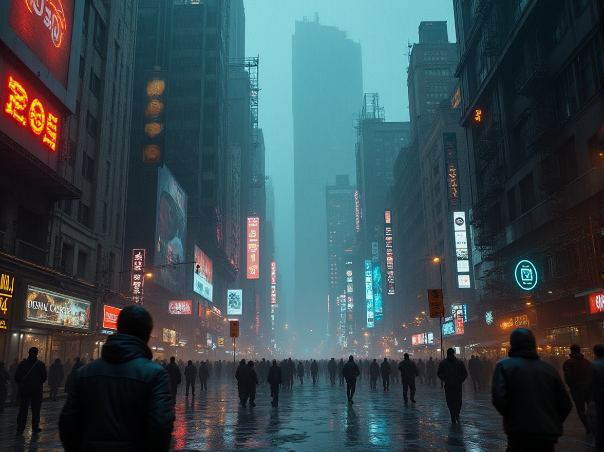 Prompt: Cyberpunk cityscape, urban constructivism style, futuristic skyscrapers, neon lights, metallic materials, intricate details, industrial pipes, steam punk elements, complex architecture, metropolitan atmosphere, rainy night, misty fog, blurred LED signs, giant holographic advertisements, busy streets, crowded sidewalks, diverse pedestrians, avant-garde fashion, leather jackets, ripped jeans, graffiti art, urban decay, abandoned buildings, rusty machinery, high-contrast lighting, cinematic composition, low-angle shot, dramatic shadows.