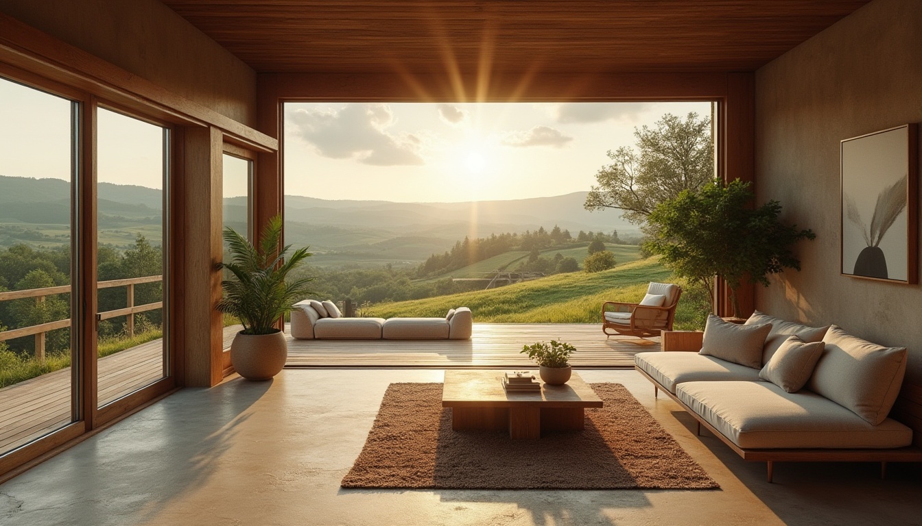 Prompt: Rural penthouse, modern structuralism style, luxurious villa, surrounded by rolling hills, vast green pastures, serene atmosphere, wooden exterior walls, large windows, sliding glass doors, minimalist decorations, simple lines, natural materials, stone flooring, high ceiling, spacious interior, comfortable couches, rustic coffee table, potted plants, warm lighting, afternoon sunbeams, 3/4 composition, panoramic view, soft focus background, cinematic ambiance.