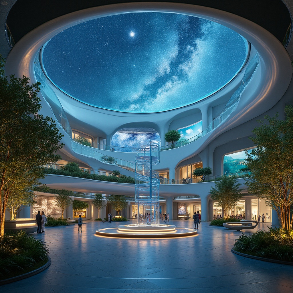 Prompt: Futuristic planetarium, fusion architecture, sustainable practices, eco-friendly materials, recycling symbols, solar panels, green roofs, vertical gardens, minimalist decor, sleek lines, circular structure, dome-shaped ceiling, starry night sky projection, interactive exhibits, educational displays, ambient lighting, 3/4 composition, panoramic view, cinematic atmosphere.