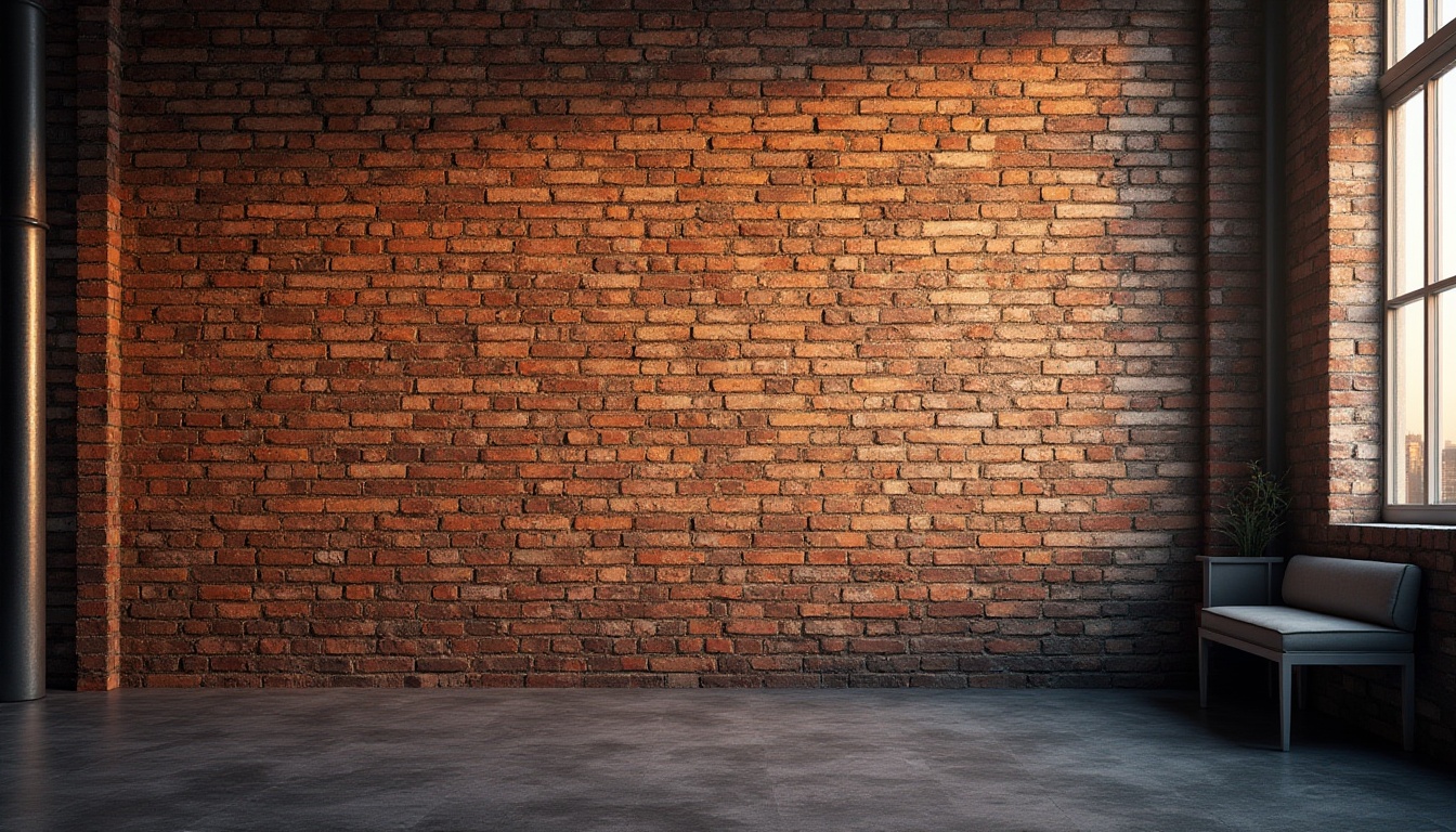 Prompt: Industrial masonry wall, rustic brick pattern, earthy tone, rough texture, weathered effect, steel reinforcement, modern urban background, cityscape, skyscraper, sunset lighting, dramatic shadows, close-up composition, high contrast, gritty ambiance.