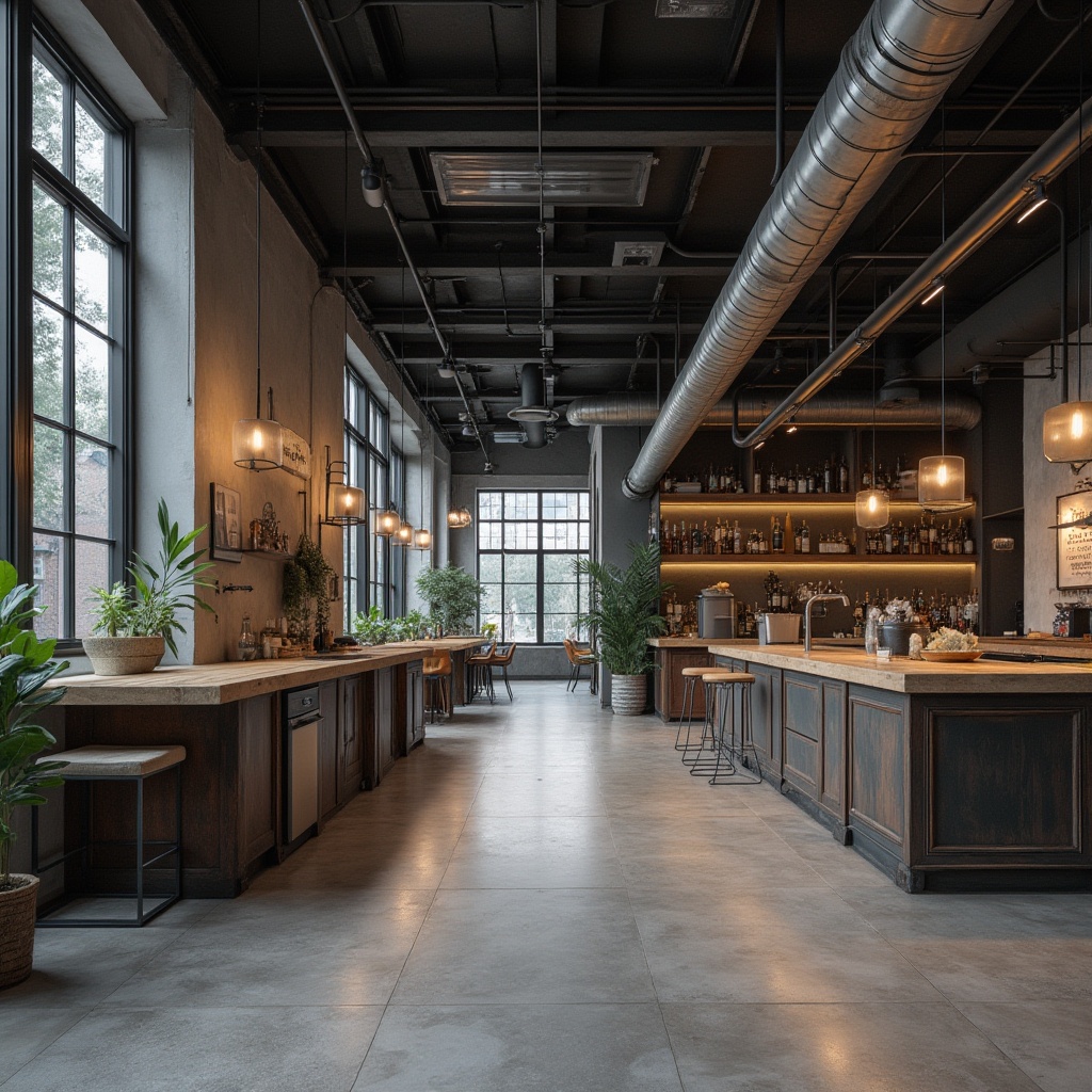 Prompt: Modern design, galvanized steel, industrial chic, urban loft, interior decor, metal accents, rustic textures, matte finish, geometric patterns, bold structures, minimal ornamentation, functional simplicity, exposed ductwork, concrete flooring, reclaimed wood, atmospheric lighting, high ceilings, open spaces, contemporary aesthetic.