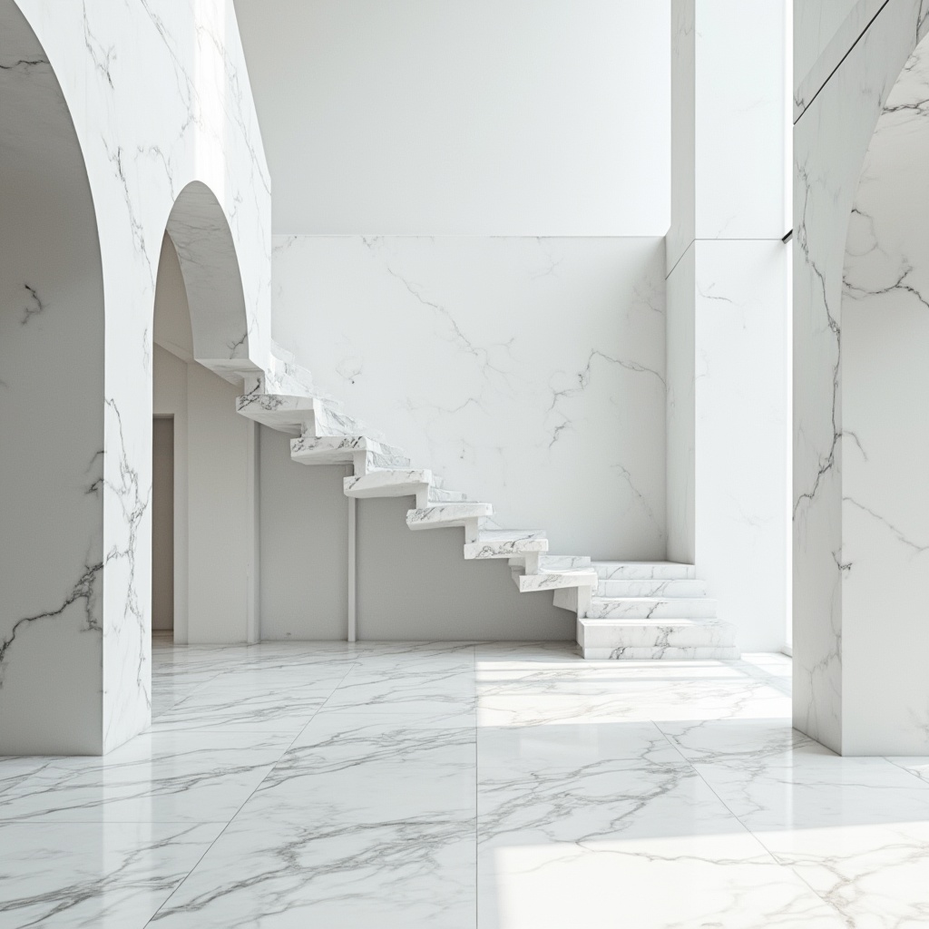 Prompt: Marble material, geometric shape, abstract composition, Bauhaus design, modern architecture, minimalist style, clean lines, simple forms, white background, studio lighting, high contrast, dramatic shadows, 3/4 composition, low-angle shot, architectural photography, brutalist building, sleek floor, monumental staircase, luxurious interior, designer furniture.