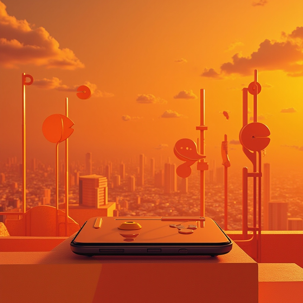 Prompt: Vibrant design, tangerine color scheme, energetic atmosphere, modern minimalist background, abstract geometric shapes, dynamic gradient effects, metallic accents, sleek lines, futuristic feel, 3/4 composition, low-angle shot, warm lighting, bold typography, trendy product design, sleek gadget, urban cityscape, sunset sky, clouds with subtle orange hue.