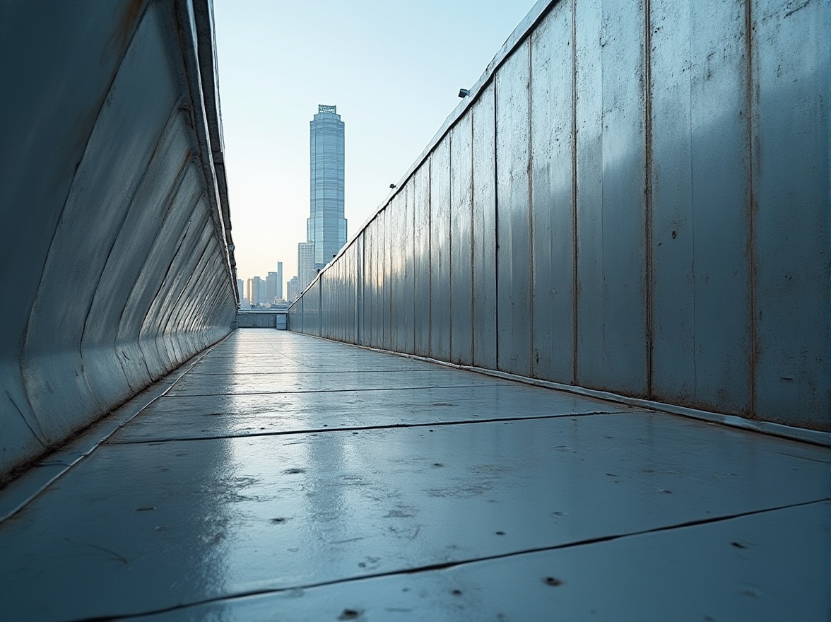 Prompt: Modern galvanized steel, industrial background, metallic sheen, reflective surface, urban setting, cityscape, skyscraper, minimalist architecture, clean lines, sleek design, silver-gray color tone, rust-resistant, durable, high-strength, corrugated texture, grid pattern, structural elements, angular composition, low-angle shot, dramatic lighting, cinematic mood.