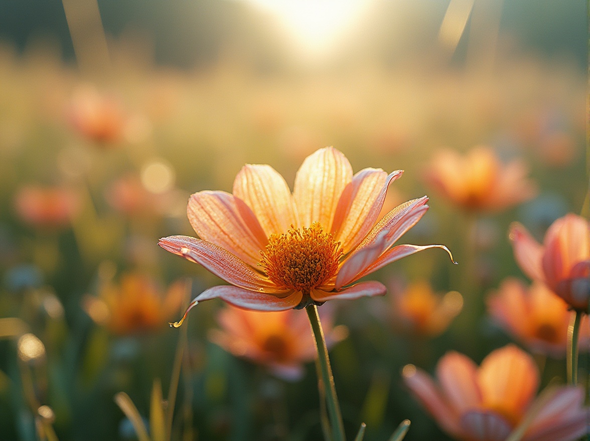 Prompt: Meadow inspirations, high-tech fabric designs, futuristic, sci-fi, metallic sheen, iridescent colors, soft glow, intricate patterns, botanical motifs, flowers, leaves, grass, gentle breeze, sunny day, warm lighting, shallow depth of field, macro shot, close-up, abstract composition, digital art, 3D render.