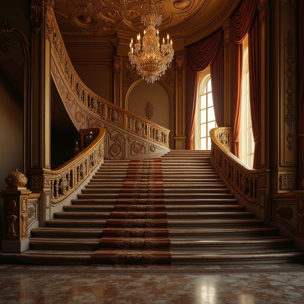 Prompt: bronze color, luxurious, antique, vintage, metallic sheen, ornate details, intricate patterns, Victorian era, heavy drapery, velvet fabric, golden accents, grand chandelier, marble flooring, majestic staircase, Baroque architecture, warm lighting, dramatic shadows, 3/4 composition, shallow depth of field, cinematic mood.