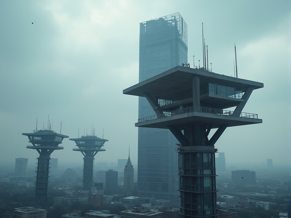 Prompt: Watching towers, skyscraper, modern architecture, sleek lines, geometric shapes, minimalist design, functional simplicity, industrial materials, steel beams, glass façade, concrete walls, urban landscape, cityscape, cloudy sky, soft diffused light, panoramic view, dramatic shadows, cinematic composition, 3/4 shot, low-angle shot, moody atmosphere, elegant silhouette, Bauhaus style, 20th-century modernism.