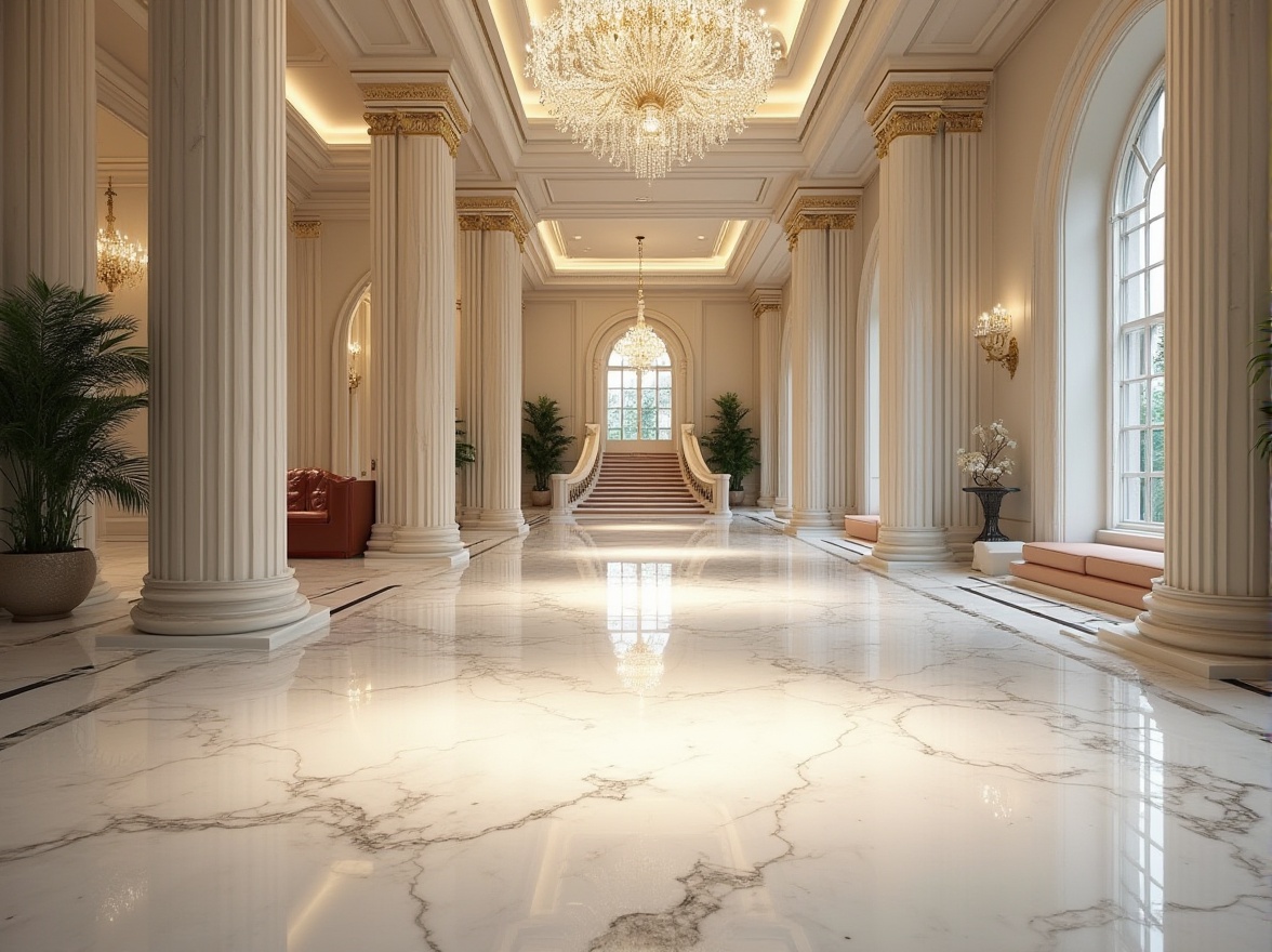 Prompt: Marble material, luxurious interior, elegant villa, high-end decoration, white marble floor, intricate veins, glossy finish, ornate columns, grand staircase, crystal chandelier, lavish furnishings, rich textures, sophisticated ambiance, warm lighting, 3/4 composition, shallow depth of field, cinematic mood.