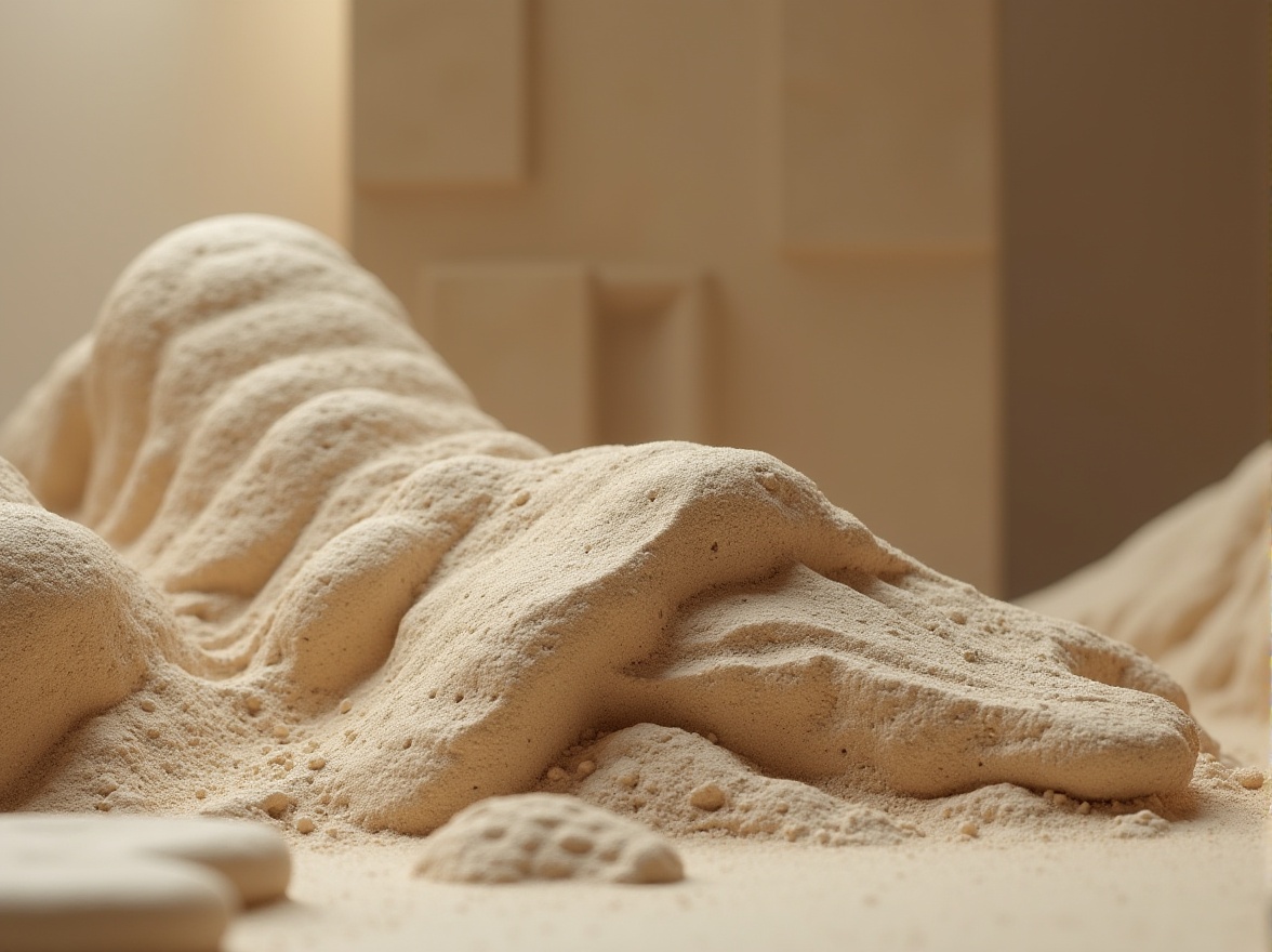 Prompt: Sand-casted materials, industrial design, futuristic architecture, metallic texture, rough surface, beige color, studio lighting, 45-degree angle, close-up shot, product photography, abstract background, shallow depth of field, modern aesthetic, avant-garde composition.