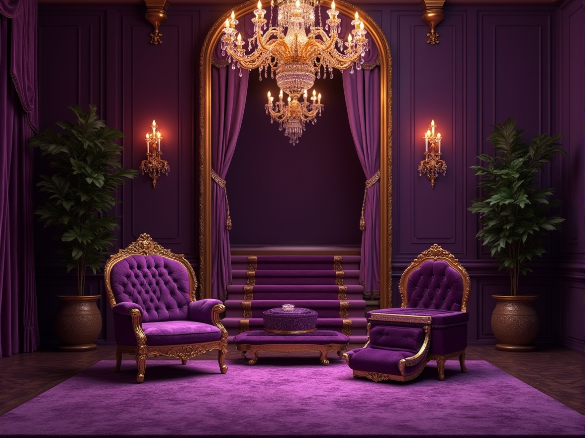 Prompt: Rich amethyst color, luxurious atmosphere, velvet fabric, intricately carved gold frame, ornate crystal chandelier, lavish mansion interior, grand staircase, opulent furnishings, majestic curtains, regal throne-like chair, exquisite jewelry box, gemstone encrusted decorations, soft warm lighting, cinematic composition, high-end brand logo, premium product packaging.