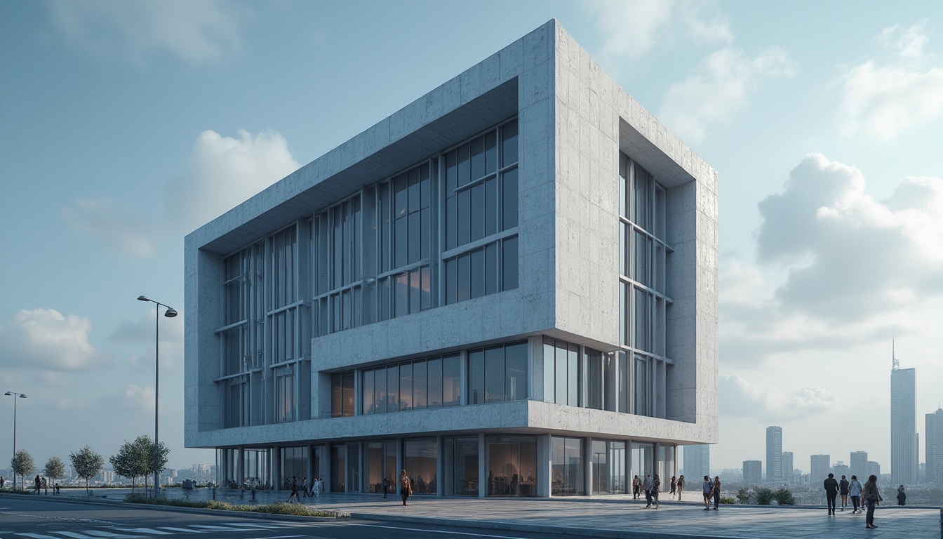 Prompt: Modern architectural design, fiber-cement material, innovative building facade, urban skyscraper, sleek glass windows, steel beams, concrete columns, futuristic cityscape, cloudy blue sky, dramatic shadows, high-angle shot, 3/4 composition, soft natural lighting.