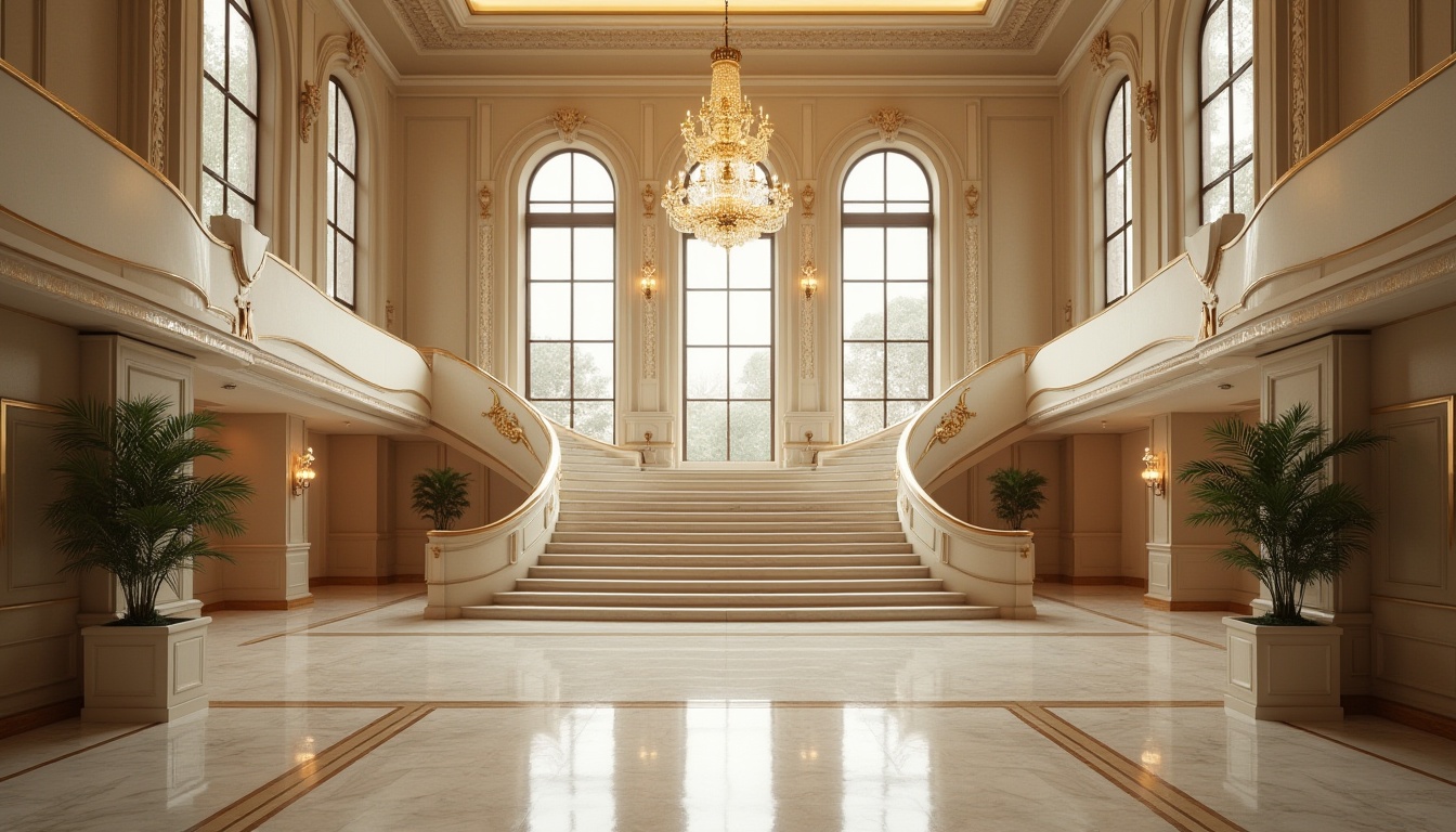 Prompt: Courthouse, Streamline Moderne style, elegant, luxurious, ornate details, grand staircase, marble floors, high ceilings, large windows, sleek lines, minimalist decorations, gold accents, sophisticated atmosphere, daytime, soft natural light, warm color palette, architectural landmark, urban setting, cityscape, metropolitan backdrop, dramatic angles, low-angle shot, symmetrical composition, high-contrast lighting.