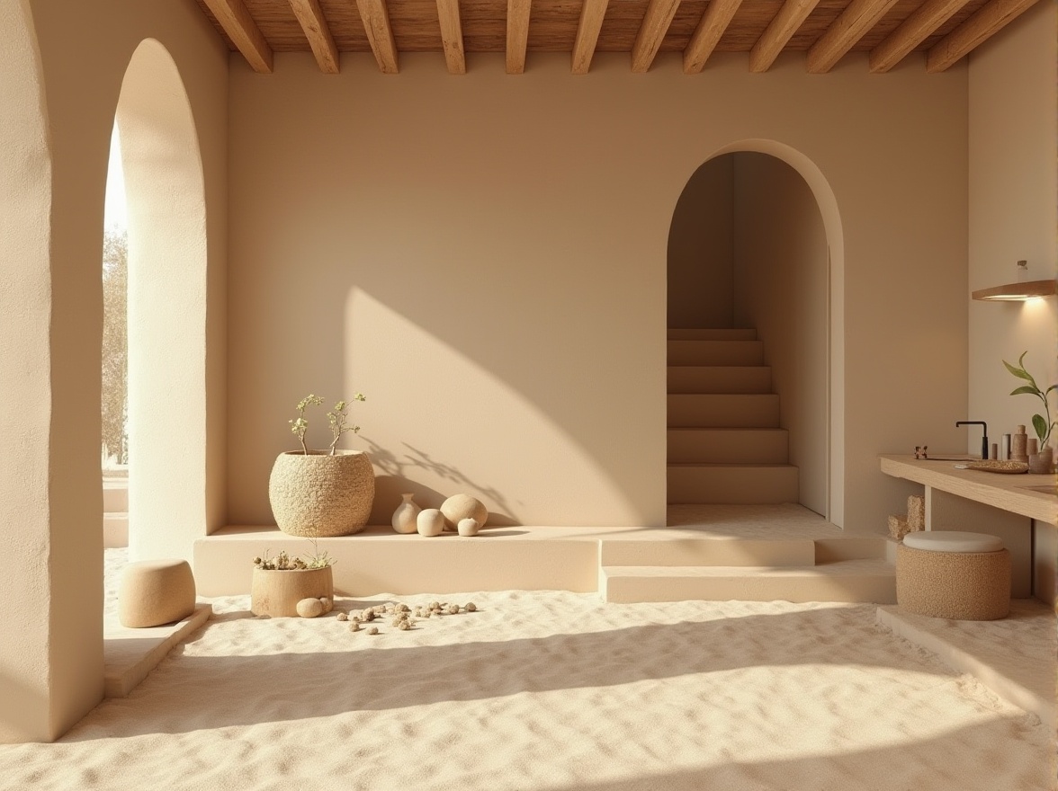 Prompt: Sand-casted materials, design element, luxurious interior, modern villa, golden ratio composition, softbox lighting, creamy texture, earthy tone, natural ambiance, rustic decorative accents, minimal ornamentation, sleek lines, rectangular shapes, ambient shadows, subtle reflections, warm beige color palette, elegant simplicity, Scandinavian style, 3/4 view angle, shallow depth of field.