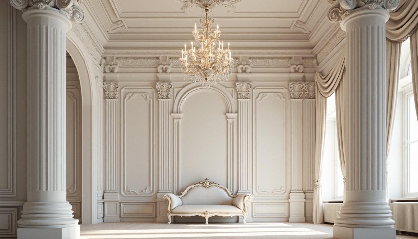 Prompt: White plaster material, architectural decoration, ornate details, curved lines, smooth texture, interior design, luxurious ambiance, high ceiling, grand chandelier, intricate molding, Victorian style, vintage furniture, rich velvet fabric, heavy drapery, elegant atmosphere, warm lighting, 3/4 composition, soft focus, shallow depth of field.